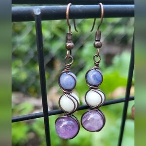 Handmade Sodalite, Glow Stone , Amethyst Bead Earrings